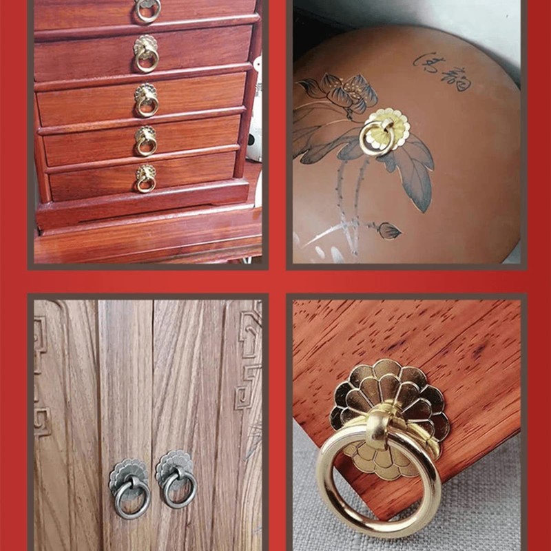 dophee 1PC Vintage Style Brass Ring Pulls, Round Cabinet Knobs