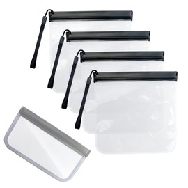 Pack of 4 Transparent Airport Approved Waterproof and Leak-Proof, TSA Tested 1 Litre Bag Aeroplane Hand Luggage, Travel Bag, Airplane, Travel Gadgets, 20 x 20 cm with Handle, black, 1