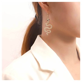 Inilbran Boho Snake Drop Earrings Gold Snake Drop Hook Earrings Vintage Snake Snake Dangle Earring Gothic Snake Animal Earrings Jewellery for Women and Girls, Alloy Steel