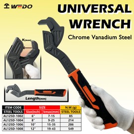 WEDO Multi-function Wrench,12" Universal Adjustable Wrench,CR-V Steel,Mouth Opening 19-43mm,Anti slip rubber handle,Spring Loaded wrench,Crowfoot Spanner,Self-adjusting Pipe Wrench