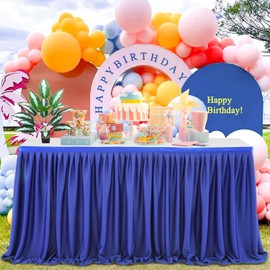 Pleated Royal Blue Table Skirts for Rectangle Desk 8ft Length Baby Shower Wedding Birthday Gender Reveal Parties Dessert Cake Decorations