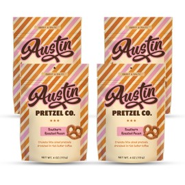 Southern Roasted Pecan Pretzels – 4 Oz Gourmet Snack, Crunchy Bite-Sized with Rich Butter Toffee Coating – A Taste of Texas in Every Bite Austin Pretzel (Pack of 4)