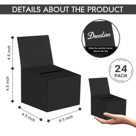 24 Pcs Raffle Boxes Cardboard Box with Slot for Ticket and Removable Header, 6.5 x 4.5 x 4.5 Inch Ballot Box Donation Box Charity Box for Collecting Business Card Voting Contest(Black, 24 PCS)