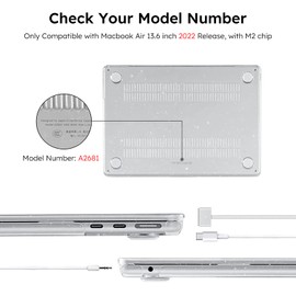 iCasso Compatible with MacBook Air 13.6 inch Case 2024-2022 Release M3 A3113 A2681 M2, Case for MacBook Air 13 inch, Laptop Hard Shell Cases with TPU Keyboard Cover & Screen Protector(Clear Glitter)