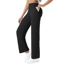 FireSwan Wide Leg Yoga Pants Women Stretch Dress Lounge Pants with Pockets High Waisted Loose Casual Pants (Black M)