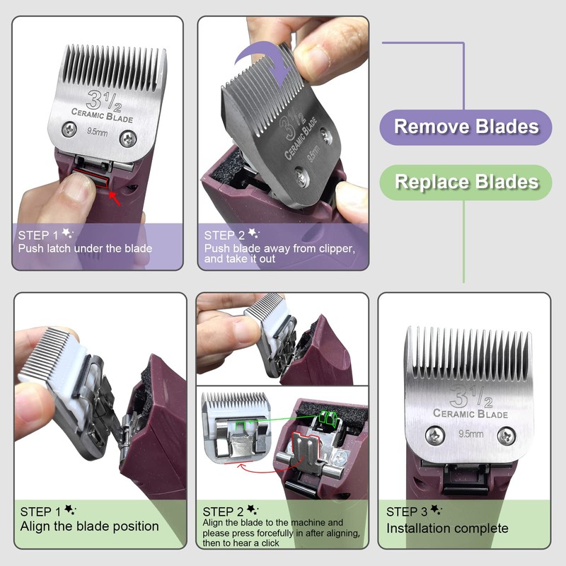 4 Pack Professional Detachable Replacement Blades set,Size（1-1/2+#2+3-1/2+3-3/4）Cut Length 4mm to