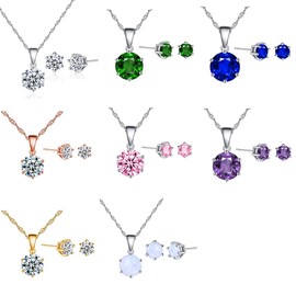 Zhang Trading Co., Ltd. Juego de collar y pendientes de tuerca chapados en oro de 18 quilates con circonita cúbica multicolor azul