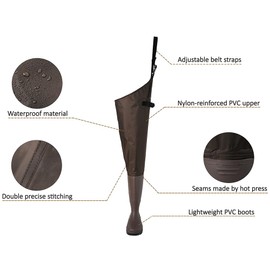 Vinlas Nylon Hip Waders for Men/Women, Light Weight Fishing&Hunting Waders, Waterproof Thigh Boots/Pants (Brown, Men 13)