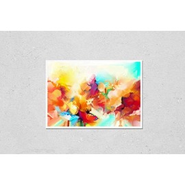 Abstract colorful oil painting on canvas. Semi- abstract image of flowers, in yellow and red with blue color. Hand drawn brush stroke, oil color paintings. Modern art oil paintings for background