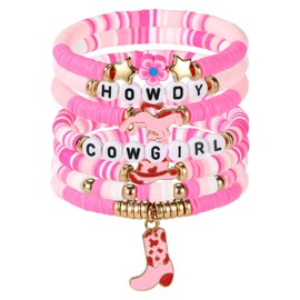 Mikovivi 7pcs Western Bracelets, Stackable Cowgirl Beaded Bracelets with Cowboy Hat & Boot Charms Boho Y2K Style Jewelry for Women Girls Teens