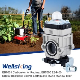 Wellsking EB7001 Carburetor for Redmax Backpack Blower EB7000 EB4400 EB650 Leaf Blower Earthquake MC43 MC43C Tiller Replace WYK-74 Powermate 2-Stroke Engines 43CC Engine with 15mm Intake