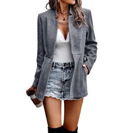 chouyatou Women's Casual Business Open Front Long Sleeve Notch Lapel Office Blazer Jacket (Medium, Grey)