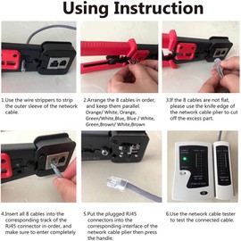 LEATBUY RJ45 Crimp Tool Set for RJ11/RJ12 Crimper Kit CAT5/CAT6 Ethernet Crimping Tools for Pass Through 50PCS Connectors, 50PCS Covers Network Wire Cable Tester Stripper Punch Down Cutter(Rose Red)