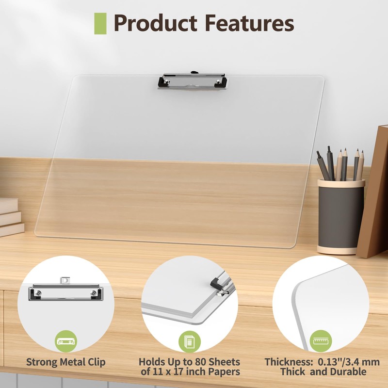 Juvealoe Extra Large Clipboard, 11 x 17 Clear Plastic Drawing