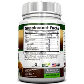 ORGANIC COCONUT OIL Capsules - 180 Softgels - 4000 MG Daily - Cold-Pressed Extra Virgin Coconut Oil - Certified USDA Organic - Great For Hair, Skin And Acne