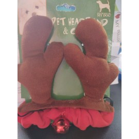 Unbranded New pet antler headband with red scrunchie bell collar
