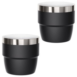 Cafezi 4 oz Espresso/Coffee Cup, Ceramic-Lined 18/8 Stainless Steel, Double-Wall Vacuum Insulated, Stackable, Dishwasher Safe, Fits Most Espresso Machines (Black, 2 Pack)