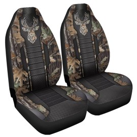 Jodoolang Camo Hunting Buck 2 Piece Car Front Seat Covers Only, Universal Washable Breathable, Waterproof Auto Seat Protector Cover