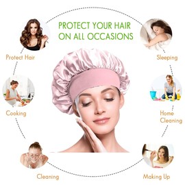 BIZBUY 3 Pack Satin Bonnet, Hair Bonnet for Sleeping, Night Hair Sleeping Caps with Wide Elastic Band, Silk Bonnet is Suitable for Long and Curly Hair