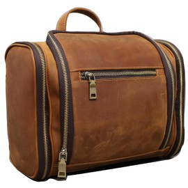 EURYNOME Toiletry Bag For Men, Genuine Leather Toiletries Organizer, Travel Hanging Toiletry Bag Large Water-resistant Bathroom Shaving Kit for Cosmetics, Makeup Case Travel Dopp Kit