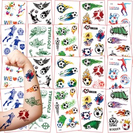Children's Tattoo 20 Sheets 200 Pieces Football Theme Children's Tattoos, Waterproof Children's Temporary Tattoos Stickers, Boys Girls Children's Birthday Party Bag Party Festival