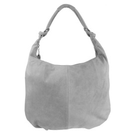 Girly HandBags Womens Hobo Italian Suede Genuine Leather Shoulder Bag Light Grey