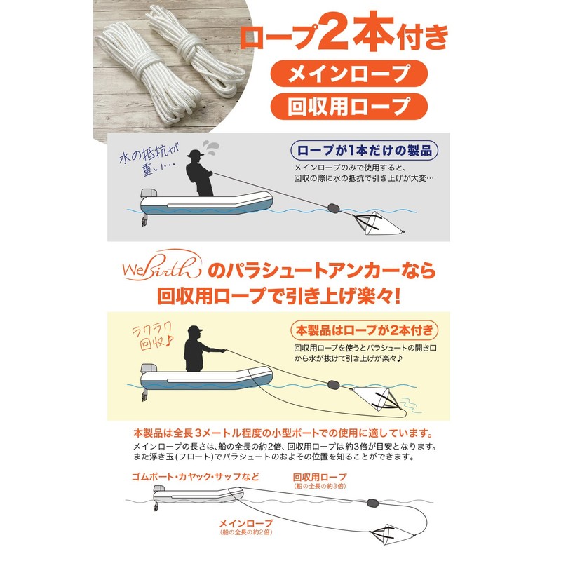 WeBirth Sea Anchor, Easy to Recovery of Rope, Twist-Prevention, Japanese
