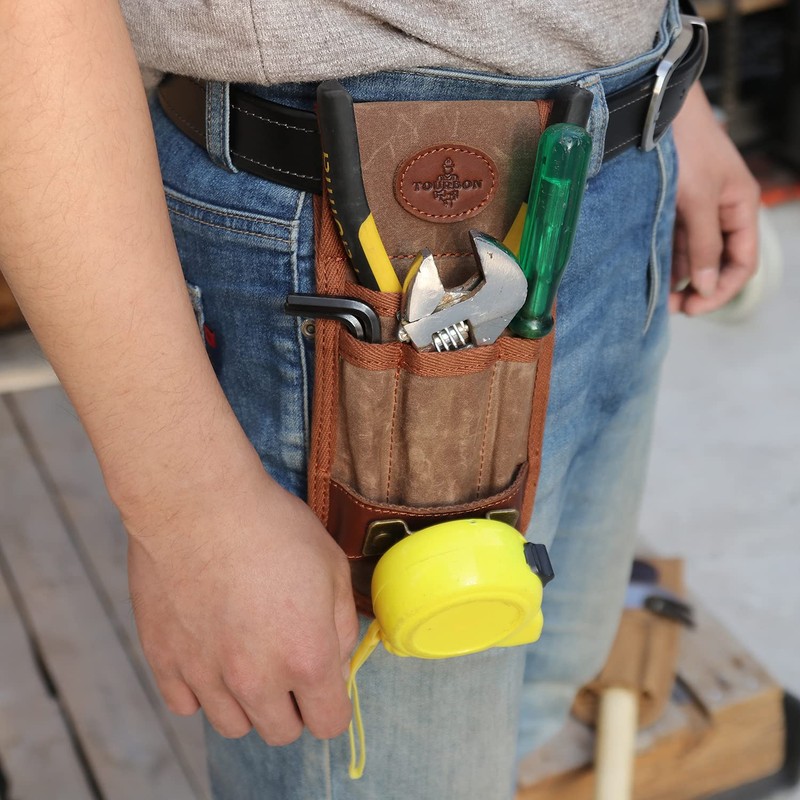 TOURBON Canvas Tool Pouch Belt Tape Measure Plier Wrench Holder