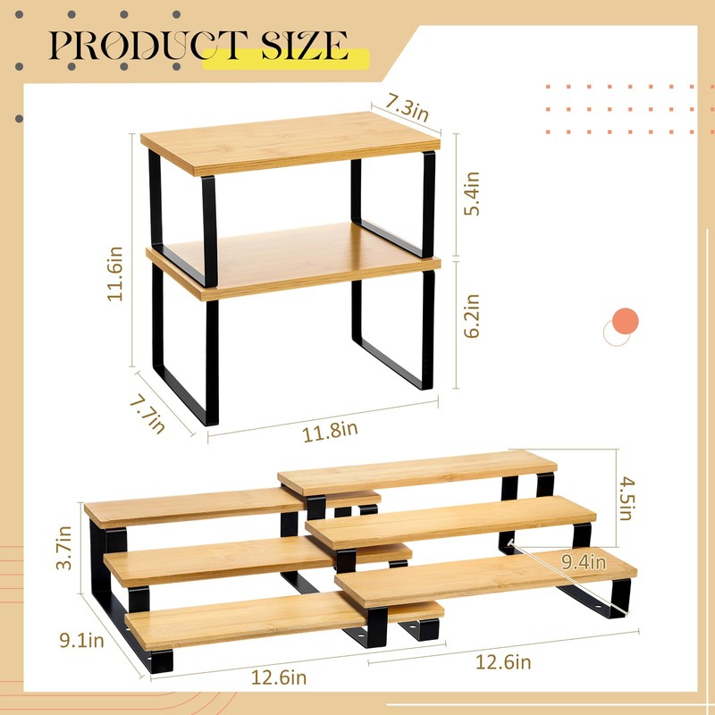 Marsui 4 Pcs Cabinet Organizer Display Risers, 3-Tier Cupcake Stand