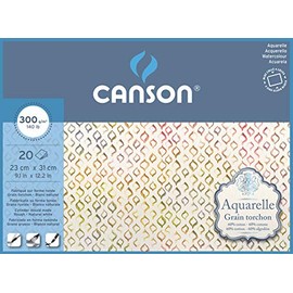 CANSON Aquarelle Watercolour Rough 300gsm Paper, Block Glued 4 Sides, 23x31cm Natural White 20 Sheets, Ideal for Professional Artists