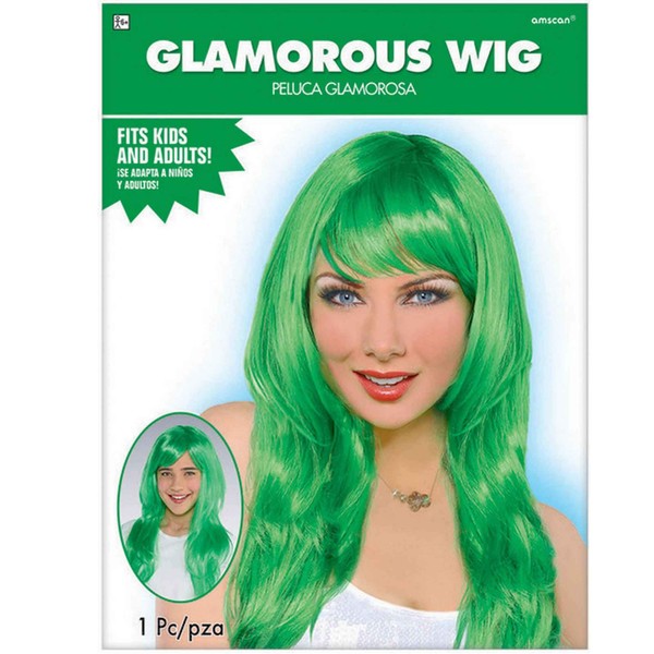 Amscan 397285.03 Headware, Glamourous Wig, Party Supplies, Green, One Size 1Ct