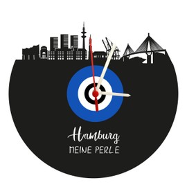 bigcopy e.K. Wall Clock Hamburg Skyline Blue / White Football Clock High-Quality Acrylic Glass Clock with Quartz Movement