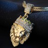 Hip Hop Jewelry Gold Crown Lion Head Pendant Iced Out