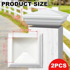 Sasylvia 2 Pcs Vinyl Fence Post Caps White PVC England Style Post Cap Top Pyramid Square Waterproof UV Resistant Decorative Vinyl Fence Post Caps (5 x 5 Inch)