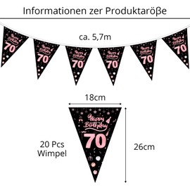 GoldRock Garland 70th Birthday Women Decoration Rose Gold, Decoration 70th Birthday Woman Man, 70th Birthday Decoration Banner, Bunting Decoration 70th Birthday Women Decoration, Birthday Banner 70