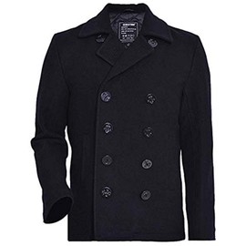Seibertron Men's Woolen Coat US Navy Type 80% Wool USN Pea Coat Black 4XL