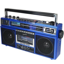 Supersonic 4 Band Cassette Player + Cassette To Mp3 Converter w/ BT Radio (Blue)