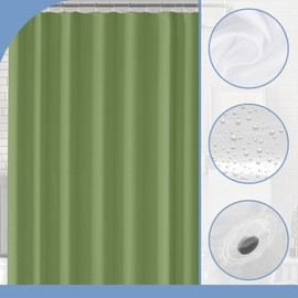 PEVA Shower Curtain 180x180cm,Heavy Duty Plastic Army Green Weighted Shower Curtains Mould Proof Resistant Waterproof Bath Curtains with 3 Magnets 12 Hooks for Wet Room,Bathroom,Shower Stall,Bath Tub