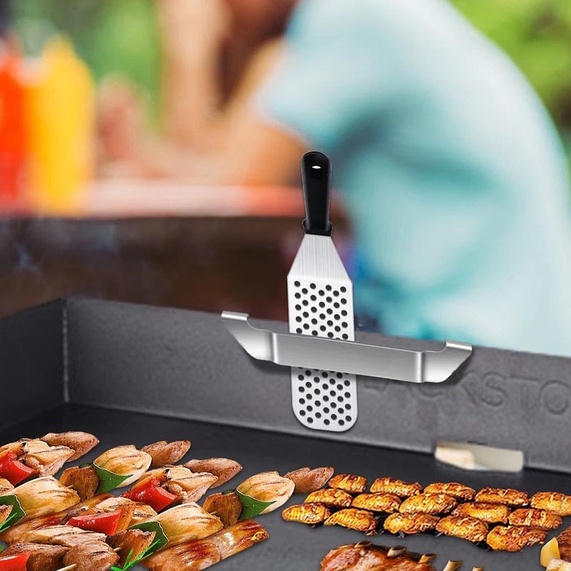 2pcs Stainless Steel Griddle Spatula Stand - Clamp-On Edge Mount