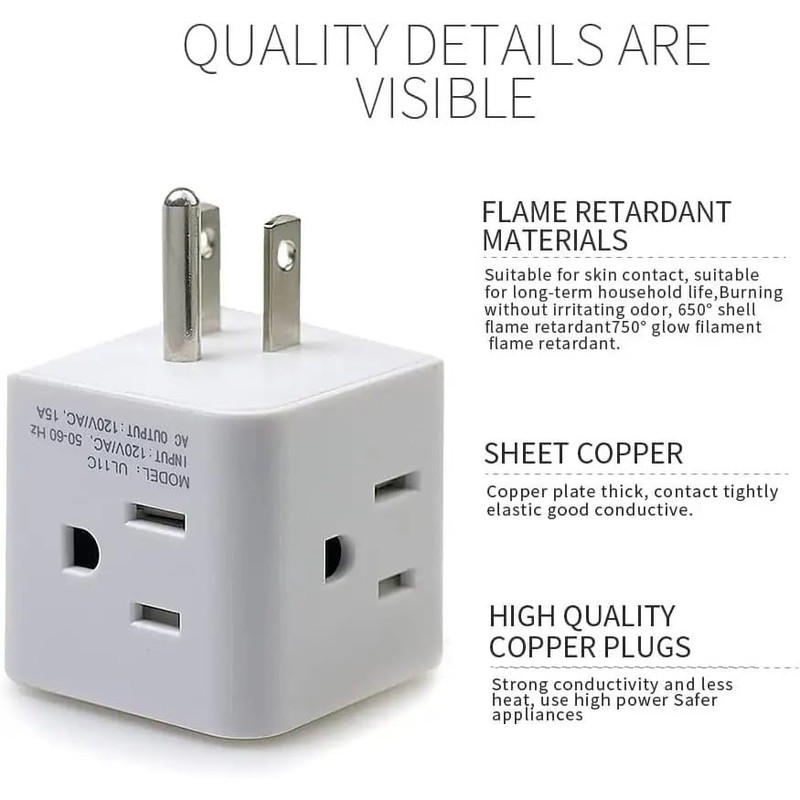 Generic Power Plug 4 outlets Wall Strip Cube (4 Way