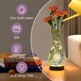 JAITAIK Stylish Turkish Mosaic Table Lamp Glass Vase Light with USB Power for Living Room or Bedroom Decoration