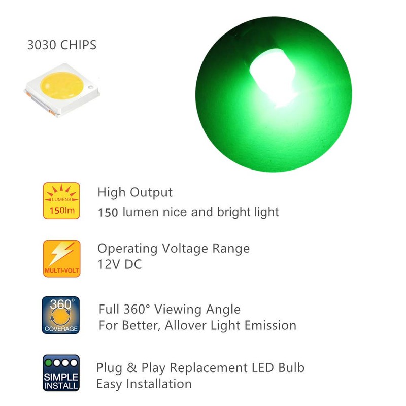WLJH Bright Green LED Bulb Instrument Panel Cluster Gauge Light