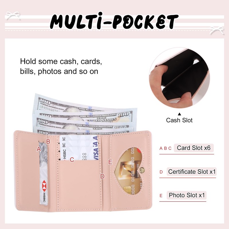 KUANG! Women Fashion Wallets Girls Cute Bow Small Wallet Aesthetic