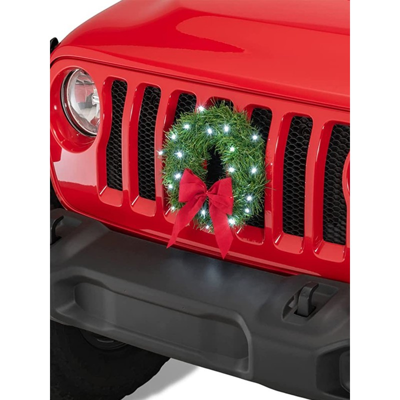 Car Christmas Wreath Decoration with Lights Suitable for Truck SUVs