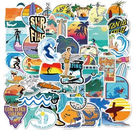 Go Surfing Stickers| 50 Pcs Summer Water Sports Waterproof Vinyl Stickers for Surfboard Water Bottles Bicycle Laptop Refrigerator Luggage Computer Mobile Phone Skateboard Bike Decals