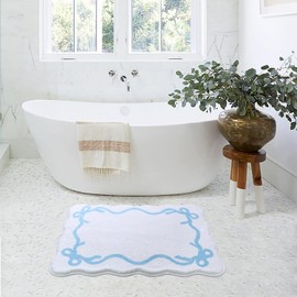 SHIYUE Scalloped Bow Bathroom Mat, Coquette Cute Non Slip Rug Aesthetic Preppy Microfiber Room Decor, Soft Bathtub Decoration(18"×26" Sky Blue)
