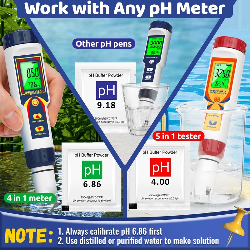 CIZTADA 15 Pack pH Calibration Buffer Powder with 3 Bottles,