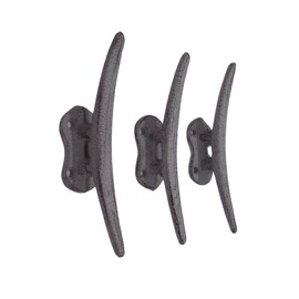 Wowser Beach Themed Wall Decor- Grey Blue Boat Cleat Cast Iron Wall Hooks, Wall Mounted Decoration, Set of 3, 5.75 Inches High