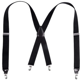 BLUEHEART Suspenders, Men's Suspenders, Adjustable, X-Shaped, Wide, 1.4 inches (35 mm), Loop, Hanging Band, 4 Clips, Plain, Leather, Black