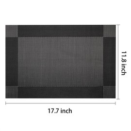 AHHFSMEI Placemats for Dining Table Set of 4 Woven Vinyl Plastic Place Mats Non-Slip Heat Insulation Stain Resistant Table Mats Washable Easy Clean Placemats (Black Corner 4)
